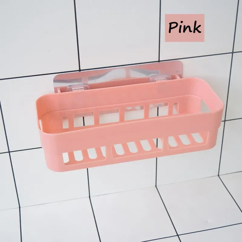 3M Self Adhesive Storage Rack Kitchen Bathroom Wall Storage Shelf Hanging Rack Corner Basket Holder Organizer Home Decoration