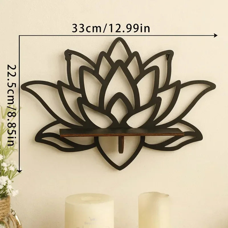 Lotus Floating Wall Shelf Crystal Display Rack Aesthetic Room Decor Modern Wooden Shelf for Candles Ornaments and Home Accents