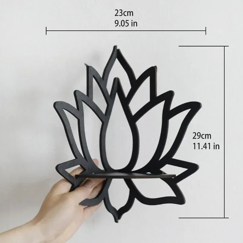 Lotus Floating Wall Shelf Crystal Display Rack Aesthetic Room Decor Modern Wooden Shelf for Candles Ornaments and Home Accents