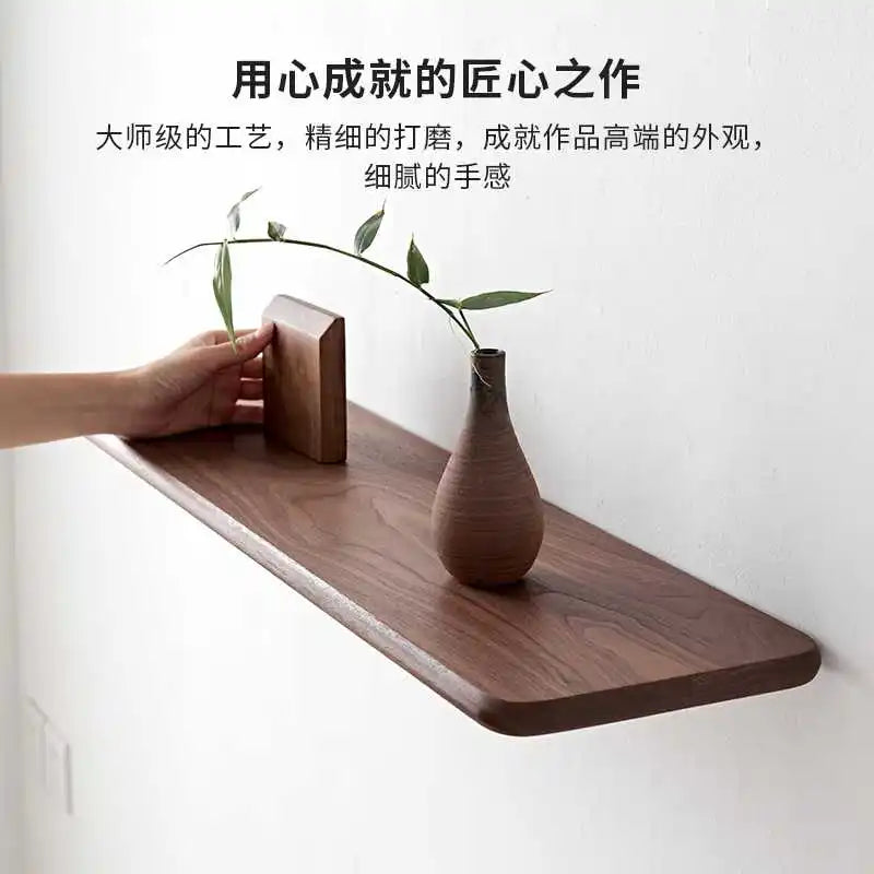 Creative Black Walnut Wall Shelf Solid Wood Storage Rack for Living Room and Bedroom Simple Home Decoration
