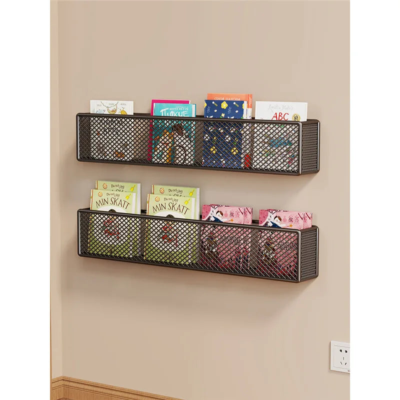 1pc or 2pcs Wall Mounted Storage Rack for Children's Picture Books Behind the Narrow Iron Art Bookcase Door Modern Minimalism