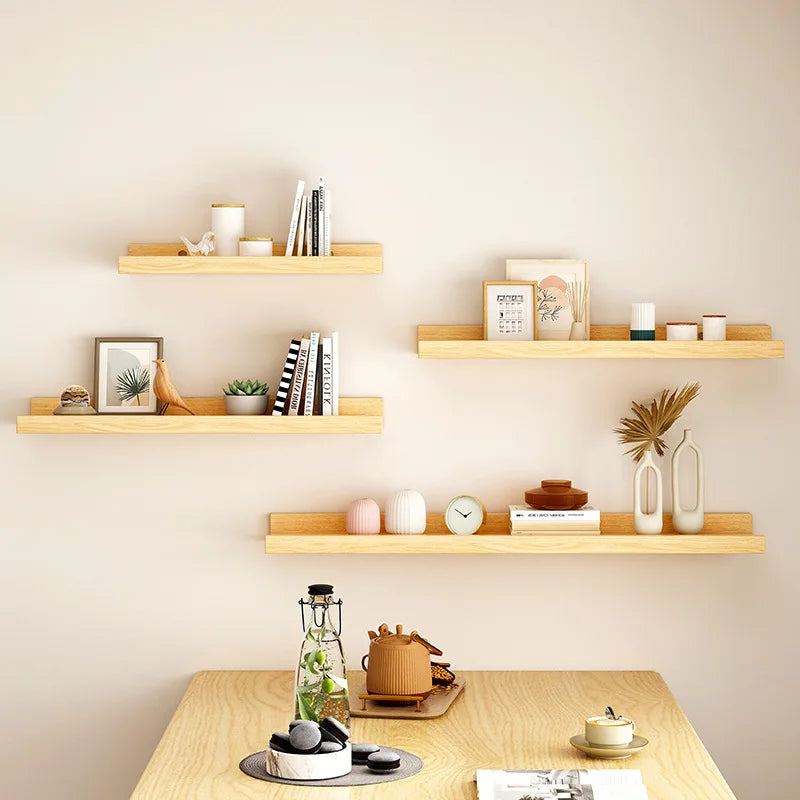 Solid Wood Wall Mounted Storage Rack Bookshelf Display Stand Living Room Bathroom Kitchen Storage Holders Wall Decoration Shelf