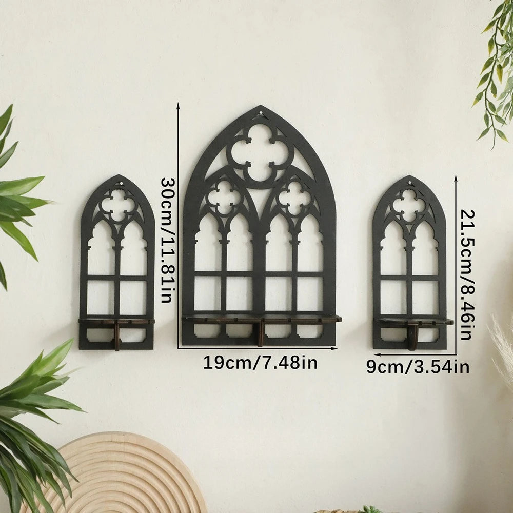 Vintage Cathedral Arch Frame Shelf Gothic Wooden Hollow Wall Decoration Wall Mounted Storage Holder Repisas De Pared Decorativos