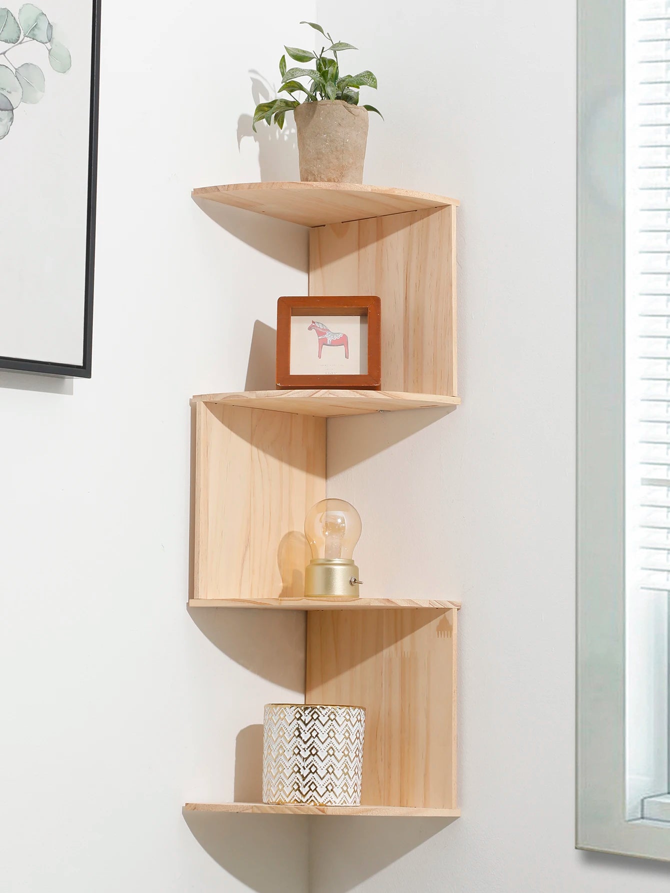 2/4/5 Layers PVC Wooden Corner Shelf Burlywood Storage Shelf Boho Home Decoration Floating Wall Organizer Room Decors Aesthetic