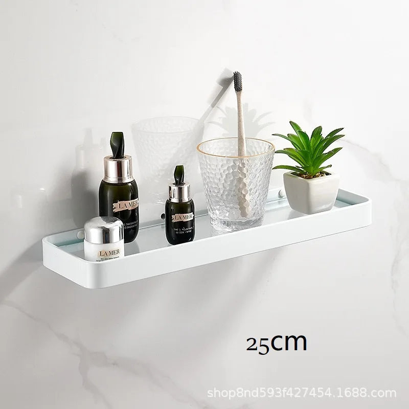 Bathroom Glass Shelf No Drill Organizer Shower Storage Rack Black Corner Shelves Wall Mounted Aluminum Toilet Shampoo Holder