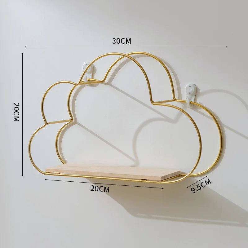 Creative Cloud Iron Shelving Wall Shelf Wooden Clapboard Nordic Style Decoration Children Room Decoration Display Stand