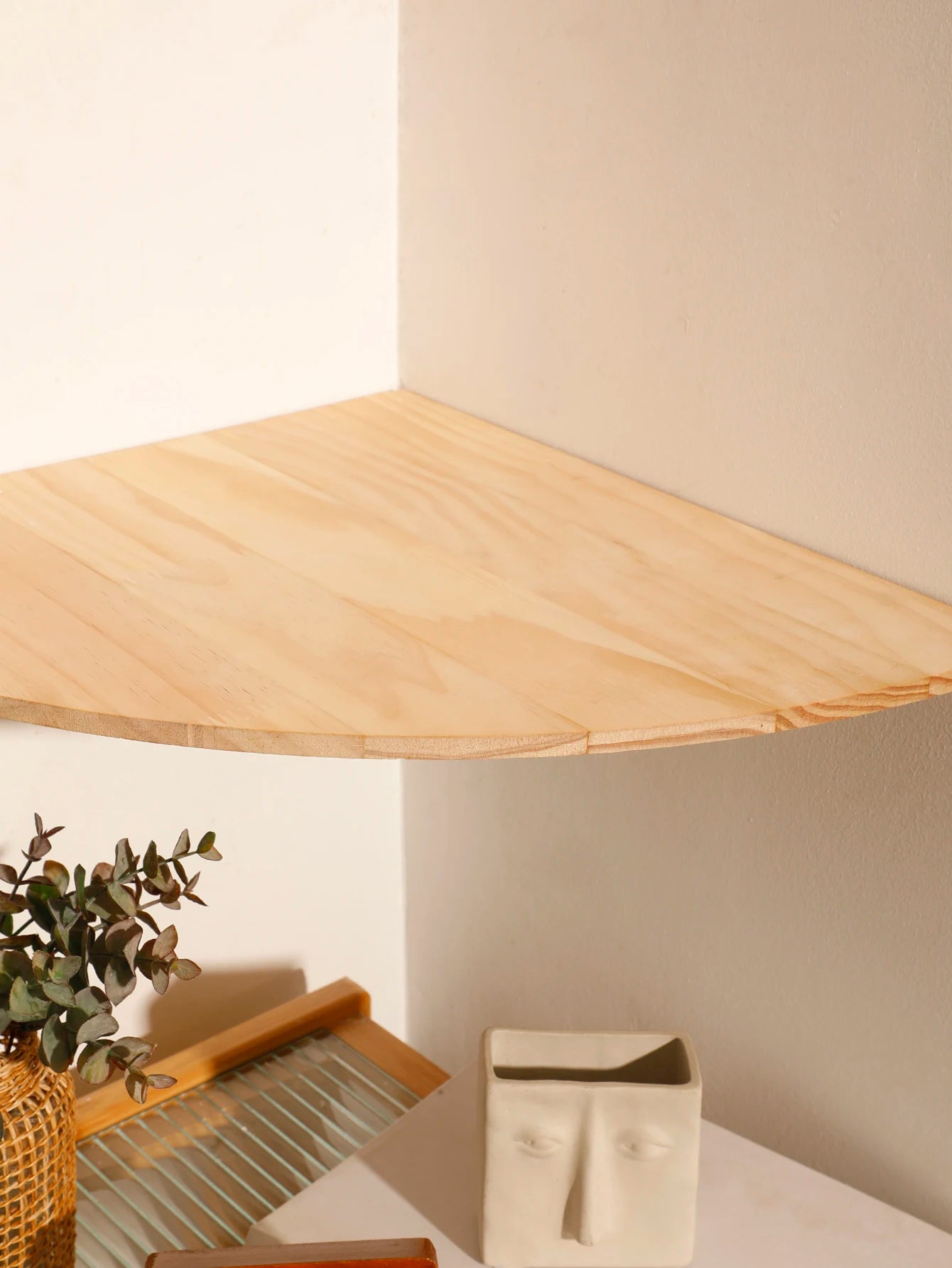 Wall Corner Shelves Wood Floating Wall Shelf Round End Wall Mounted Floating Corner Shelf for Bedroom Living Room and Kitchen