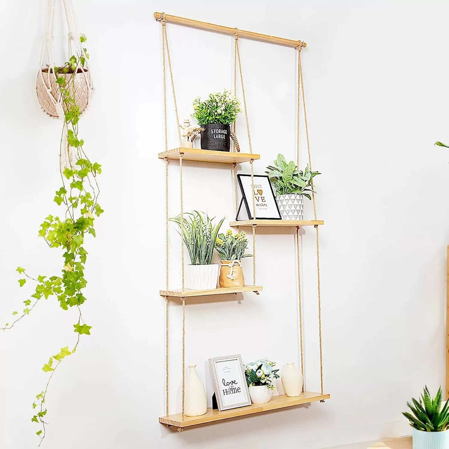 Macrame Wall Hanging Shelf- Handmade Decorative Floating Boho Shelf-Plant Shelf Display Rack to Organize Not Included Flowerpot