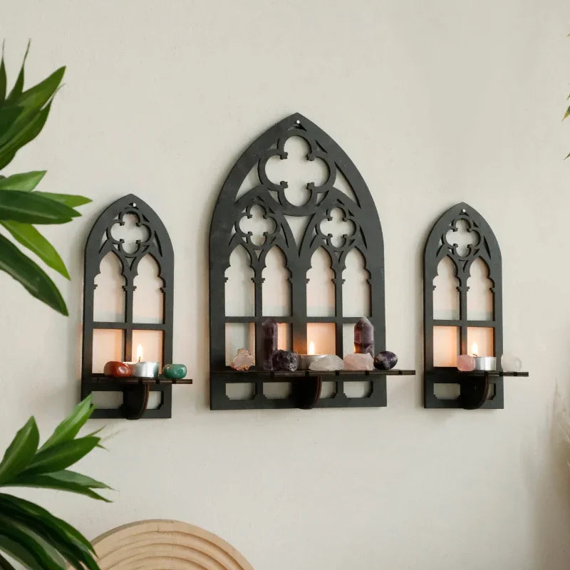 Vintage Cathedral Arch Frame Shelf Gothic Wooden Hollow Wall Decoration Wall Mounted Storage Holder Repisas De Pared Decorativos