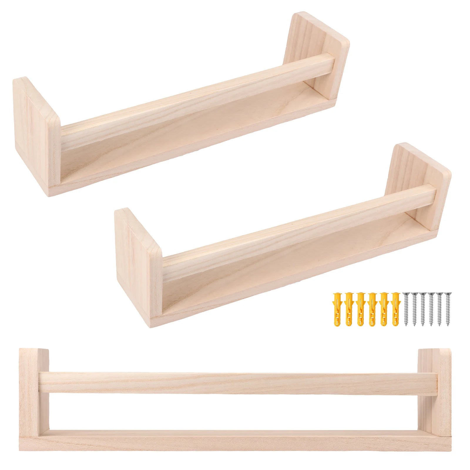 3pcs Floating Shelves for Wall Mounted 16.5in Wood Shelf Wall Decor Storage Display for Bedroom, Living Room, Bathroom, Kitchen