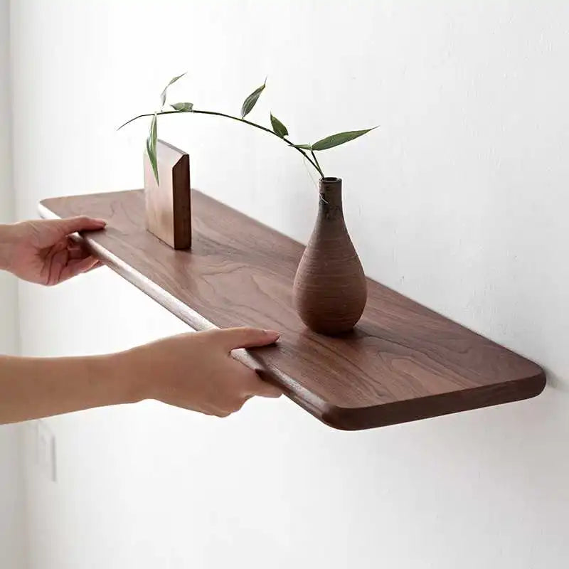 Creative Black Walnut Wall Shelf Solid Wood Storage Rack for Living Room and Bedroom Simple Home Decoration