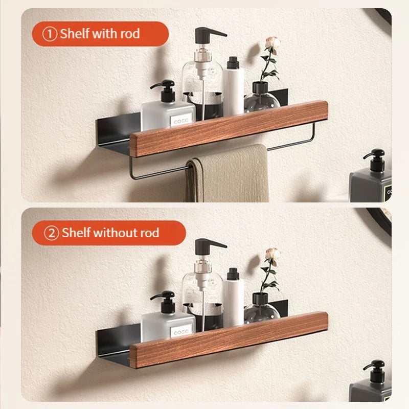Wood Aluminum Material Bathroom Shelf Organizer Corner Shelf Shampoo Storage Shelf Shower Wall Rack Bathroom Organizer Accessory