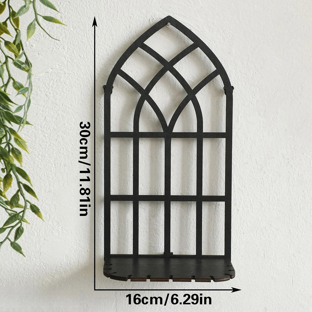 Vintage Cathedral Arch Frame Shelf Gothic Wooden Hollow Wall Decoration Wall Mounted Storage Holder Repisas De Pared Decorativos