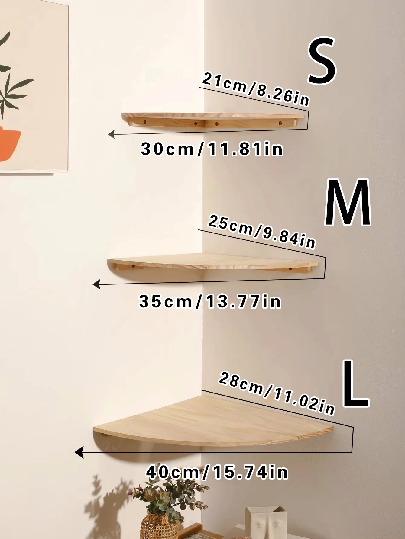 Wall Corner Shelves Wood Floating Wall Shelf Round End Wall Mounted Floating Corner Shelf for Bedroom Living Room and Kitchen