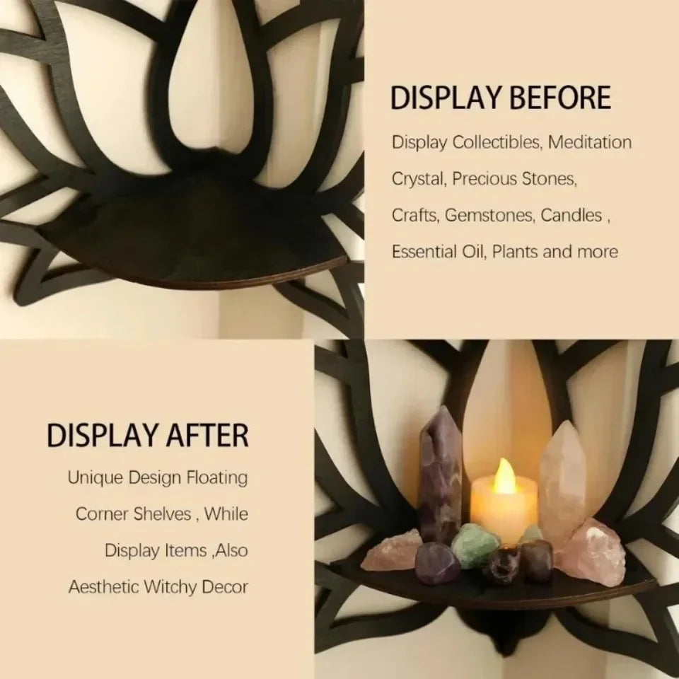 Lotus Floating Wall Shelf Crystal Display Rack Aesthetic Room Decor Modern Wooden Shelf for Candles Ornaments and Home Accents