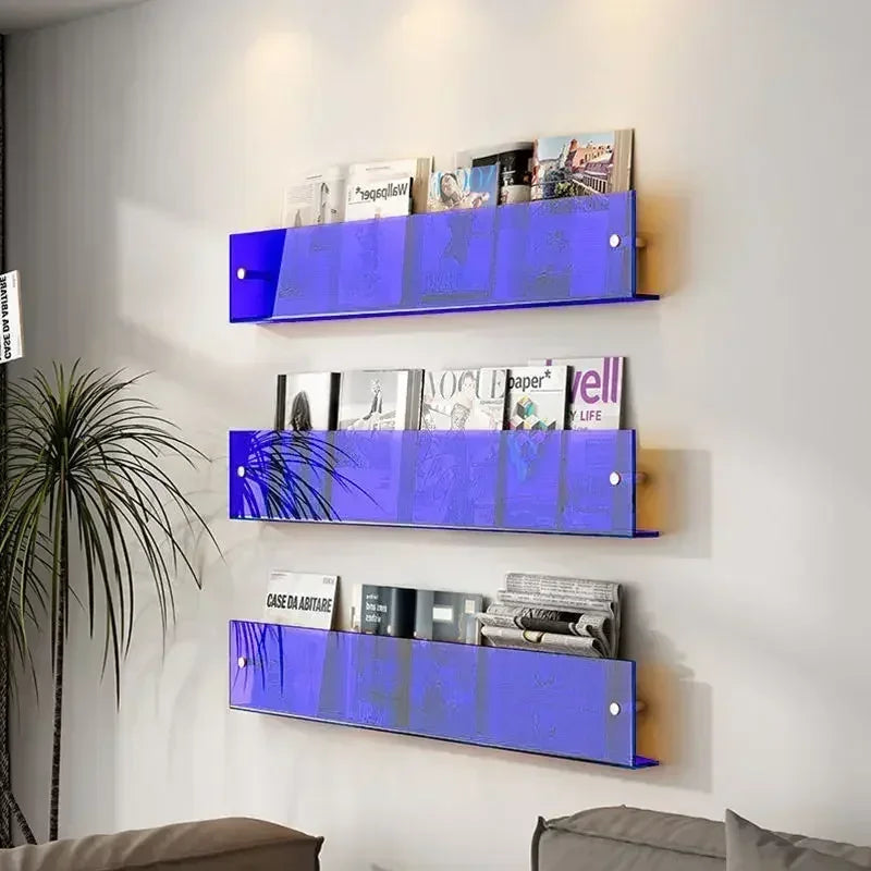1pcs INS Transparent Acrylic Wall Magazine Storage Rack Bookshelf Children's Picture Book Newspapers Records Wall Storage Holder