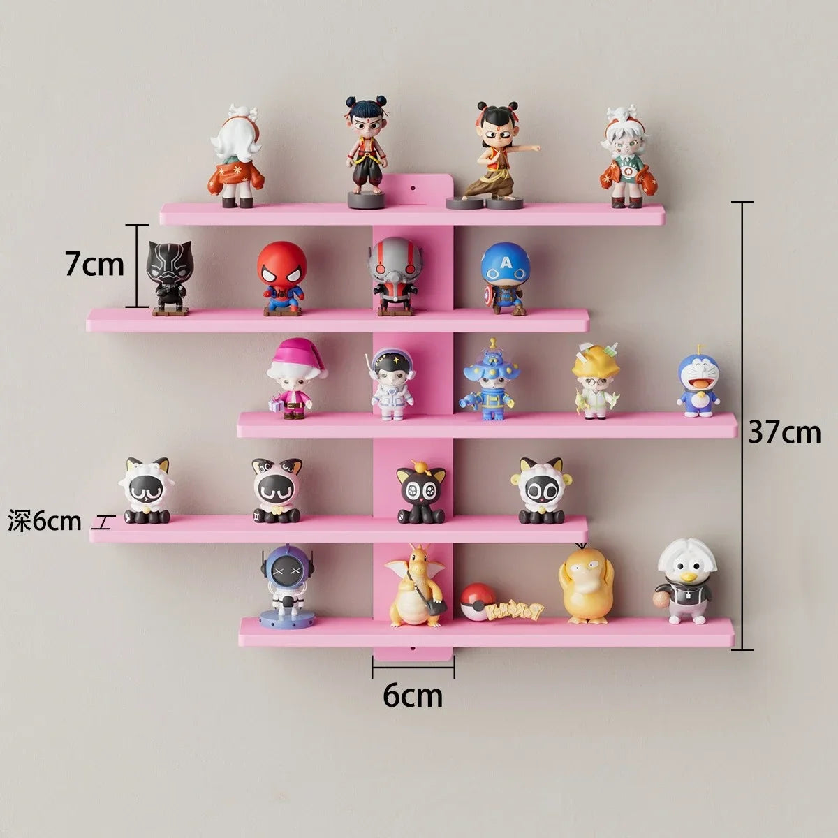 5-Tier Adjustable Wall-Mounted Display Shelf for Action Figures, Small Building Blocks & Collectibles - Modern Home Decor Storag