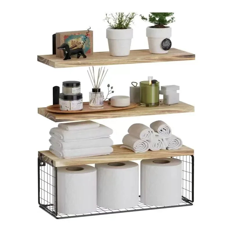 Wall Mounted Shelf with Tissue Holder - Iron Bathroom/Kitchen Organizer, Multi-Layer Storage Rack for Toiletries & Spices
