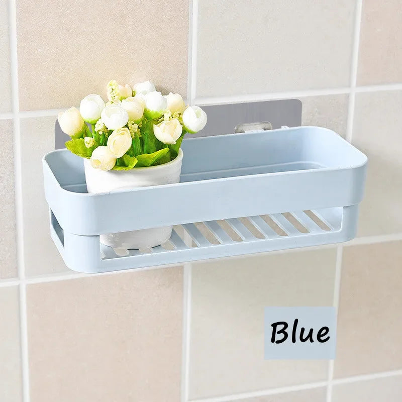 3M Self Adhesive Storage Rack Kitchen Bathroom Wall Storage Shelf Hanging Rack Corner Basket Holder Organizer Home Decoration