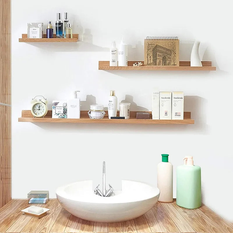 Solid Wood Wall Mounted Storage Rack Bookshelf Display Stand Living Room Bathroom Kitchen Storage Holders Wall Decoration Shelf