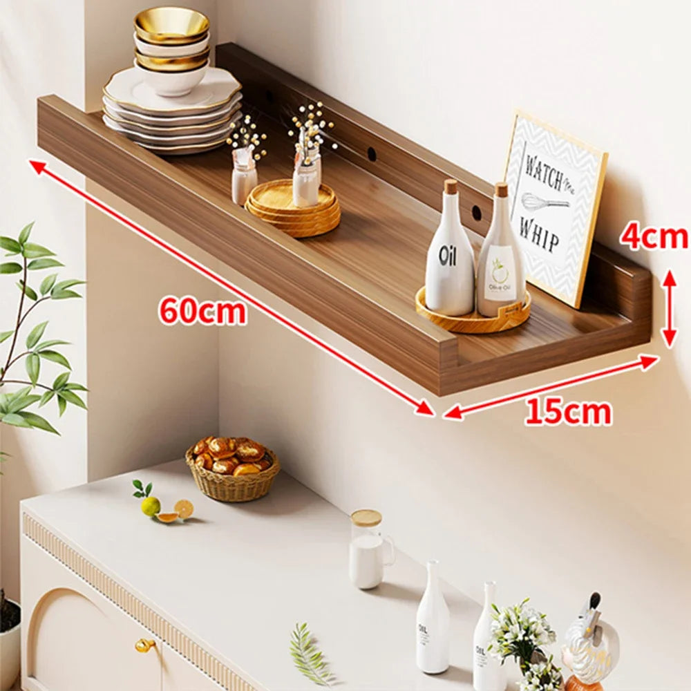 60cm Wooden Storage Rack Wall-Mounted Bookshelves Display Living Room Space Saving Floating Shelf for Modern Home Organizer
