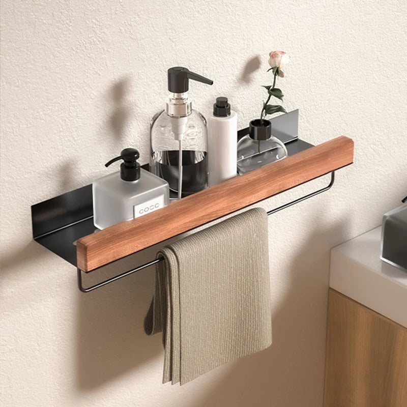 Wood Aluminum Material Bathroom Shelf Organizer Corner Shelf Shampoo Storage Shelf Shower Wall Rack Bathroom Organizer Accessory