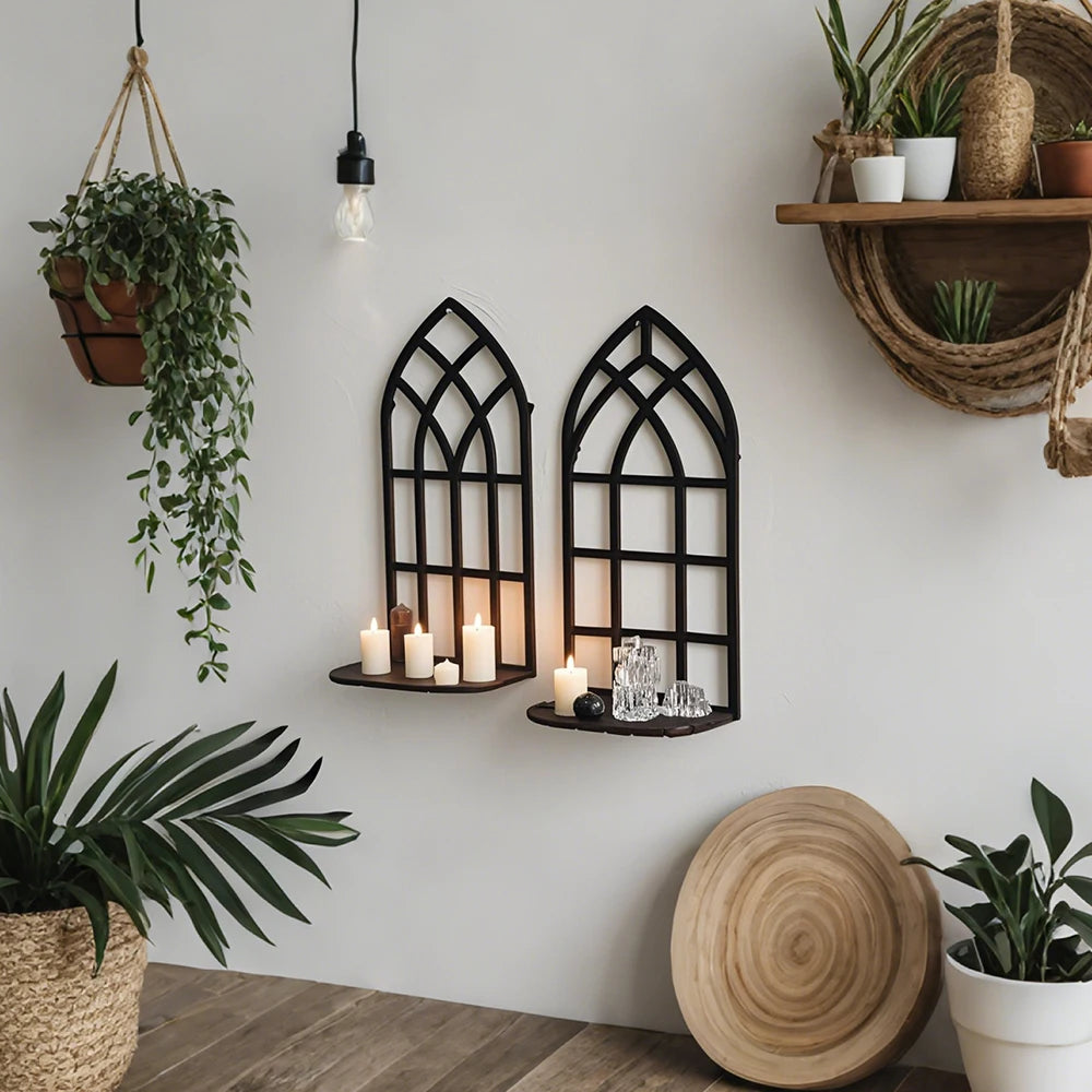 Vintage Cathedral Arch Frame Shelf Gothic Wooden Hollow Wall Decoration Wall Mounted Storage Holder Repisas De Pared Decorativos