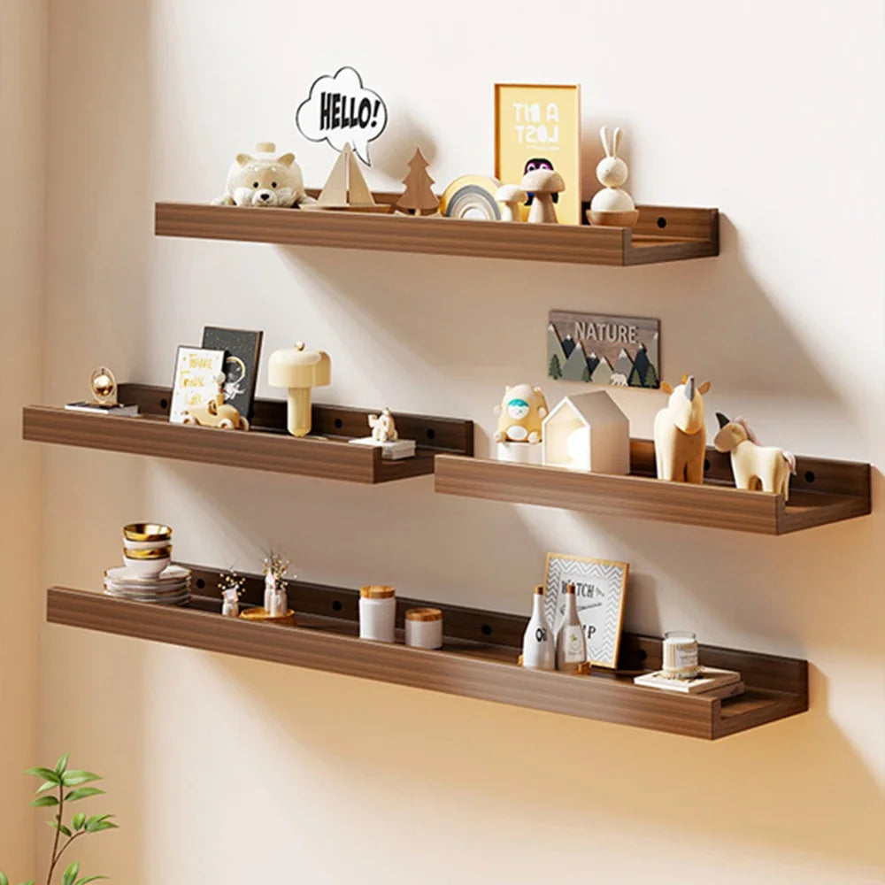 60cm Wooden Storage Rack Wall-Mounted Bookshelves Display Living Room Space Saving Floating Shelf for Modern Home Organizer