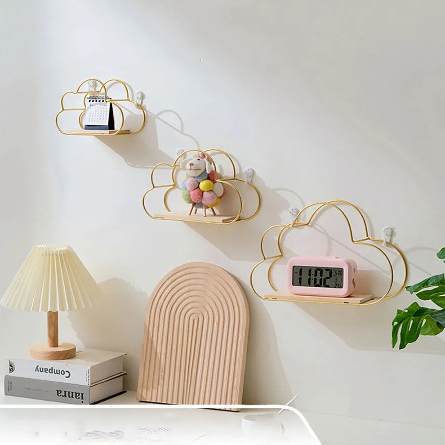 Creative Cloud Iron Shelving Wall Shelf Wooden Clapboard Nordic Style Decoration Children Room Decoration Display Stand