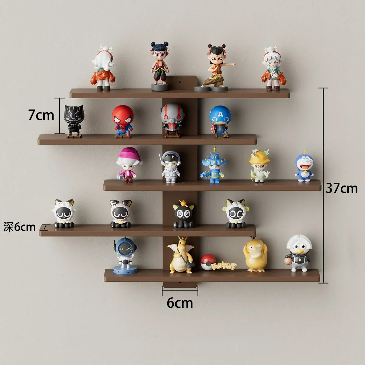 5-Tier Adjustable Wall-Mounted Display Shelf for Action Figures, Small Building Blocks & Collectibles - Modern Home Decor Storag
