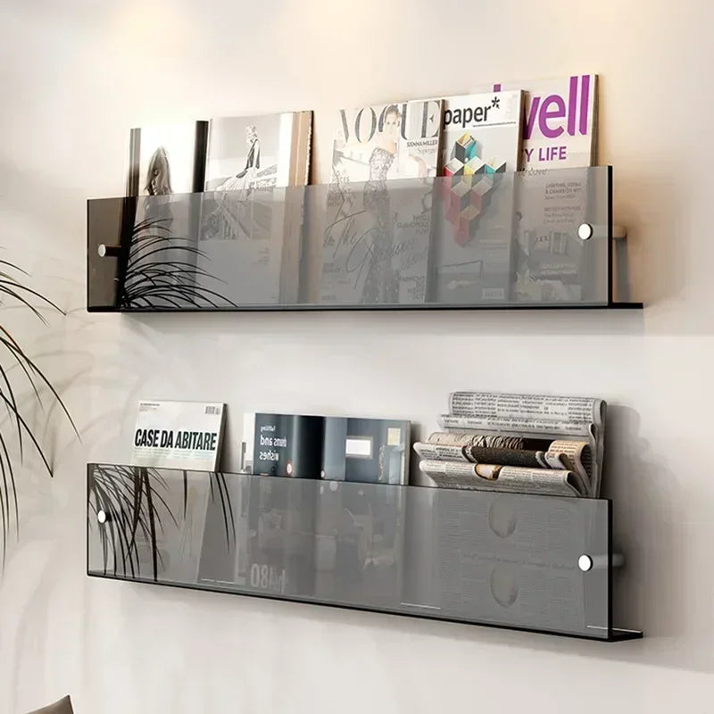 1pcs INS Transparent Acrylic Wall Magazine Storage Rack Bookshelf Children's Picture Book Newspapers Records Wall Storage Holder