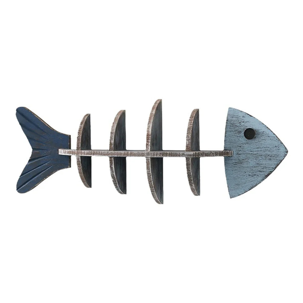 Mediterranean Style Wooden Fish Skeleton Wall Shelf Decorative Hanging Storage for Home or Coastal-Themed Rooms, Nordic Design