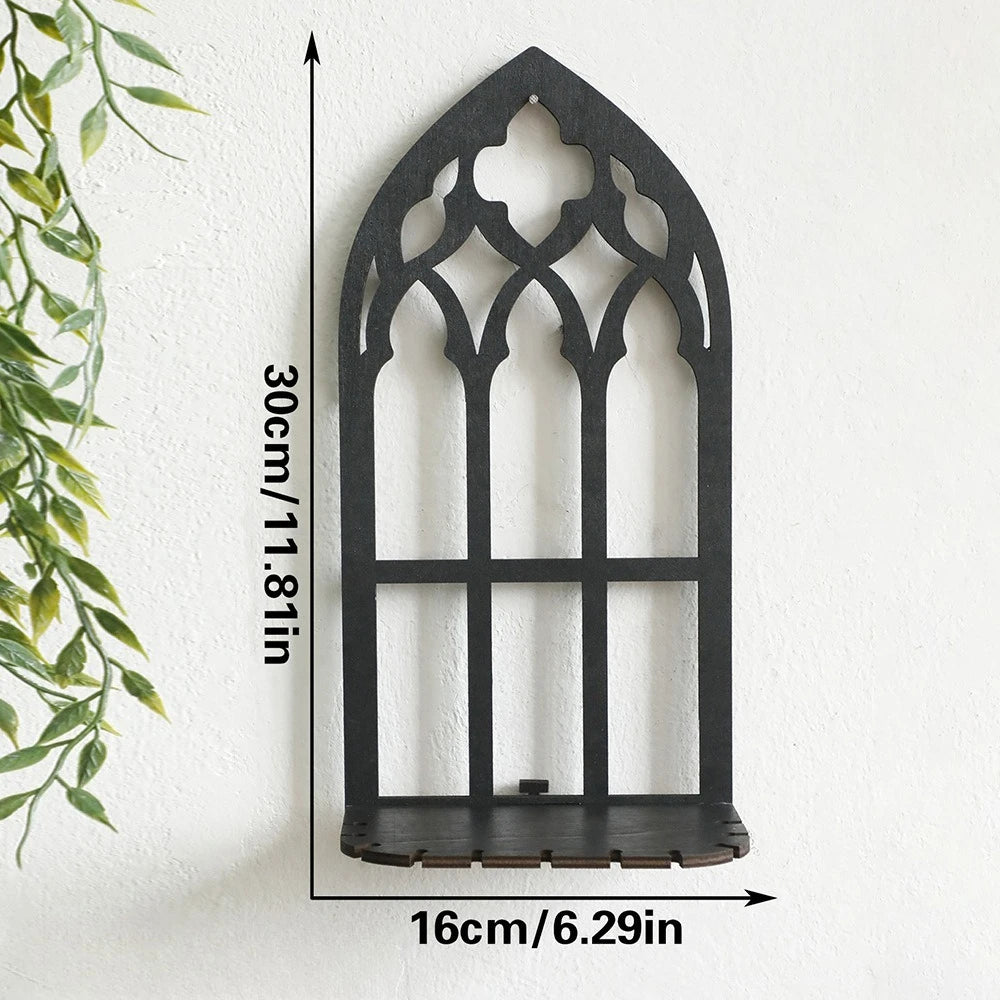 Vintage Cathedral Arch Frame Shelf Gothic Wooden Hollow Wall Decoration Wall Mounted Storage Holder Repisas De Pared Decorativos