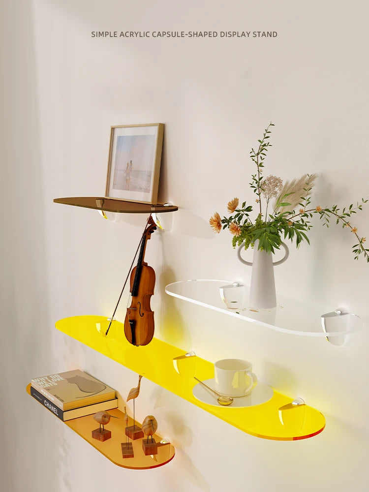 Color Acrylic Floating Shelf for Bedroom Kitchen Bathroom Office Display Organizer Ledge Living Room Background Wall Decoration