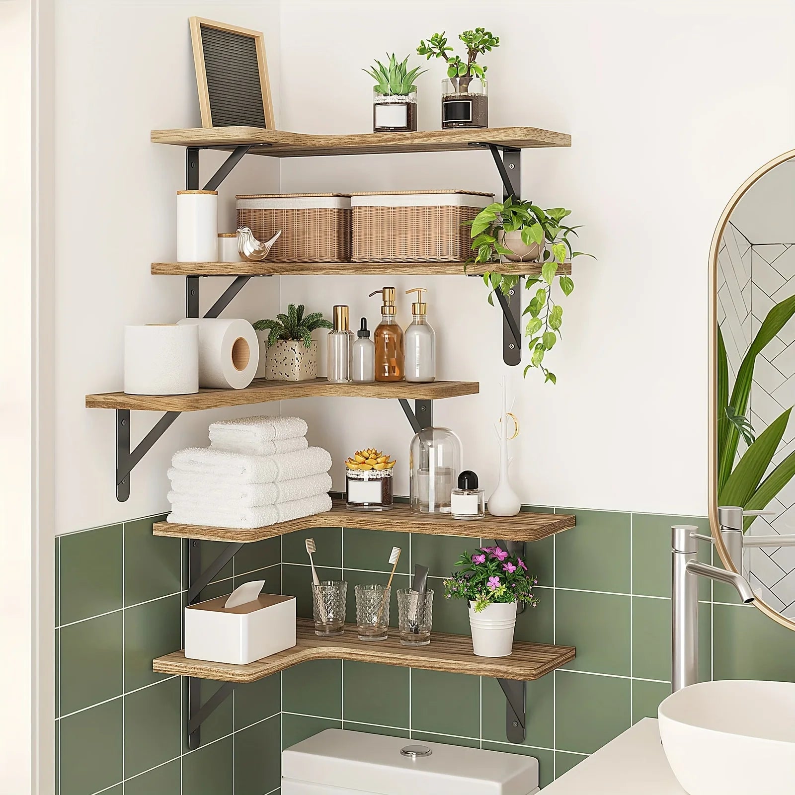 5 corner shelves, corner floating storage shelves, various colors, wall-mounted corner bookshelves