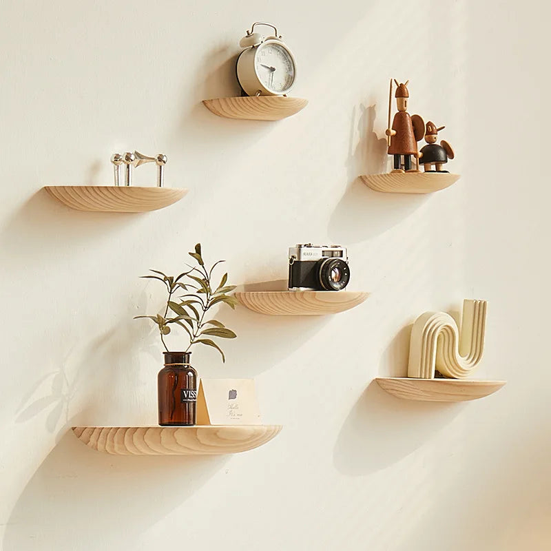 Solid Wood Storage Rack Punch-Free Partition Wall-Mounted Bedroom Living Room Background Wall Projector Rack