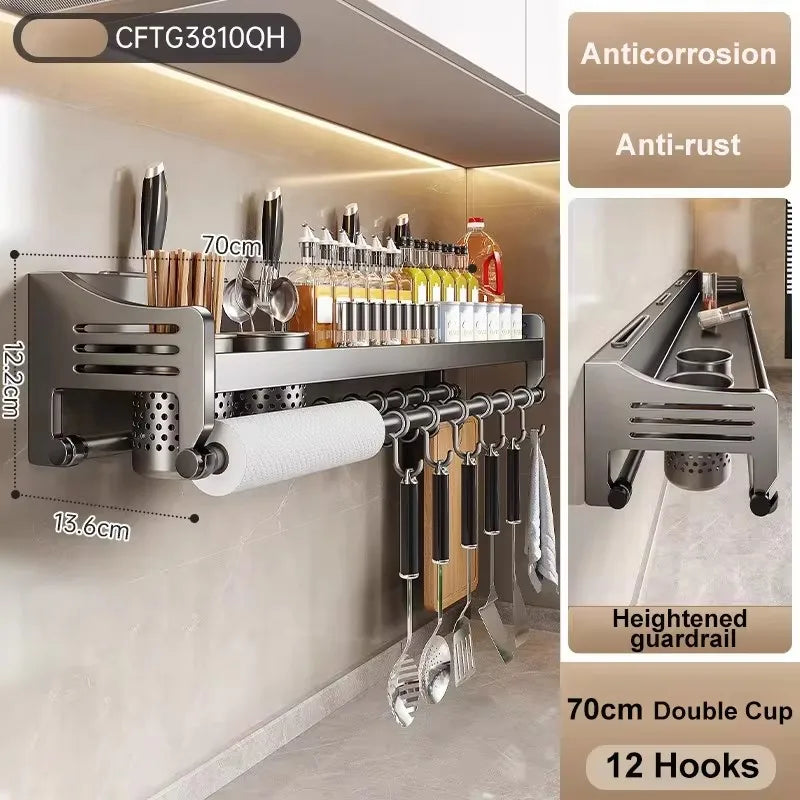 Kitchen Shelf Rack Stainless Steel Household Wall-mounted Seasoning Chopstick Knife Holder Storage Organizer Kitchen Hanger Rack