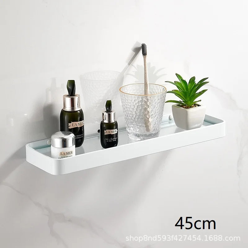 Bathroom Glass Shelf No Drill Organizer Shower Storage Rack Black Corner Shelves Wall Mounted Aluminum Toilet Shampoo Holder