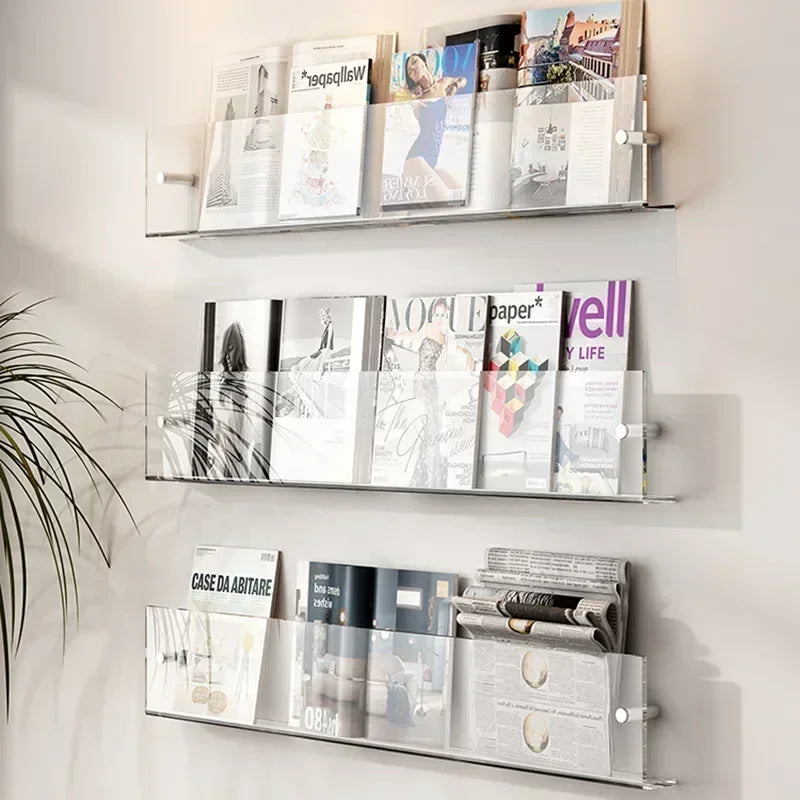 1pcs INS Transparent Acrylic Wall Magazine Storage Rack Bookshelf Children's Picture Book Newspapers Records Wall Storage Holder