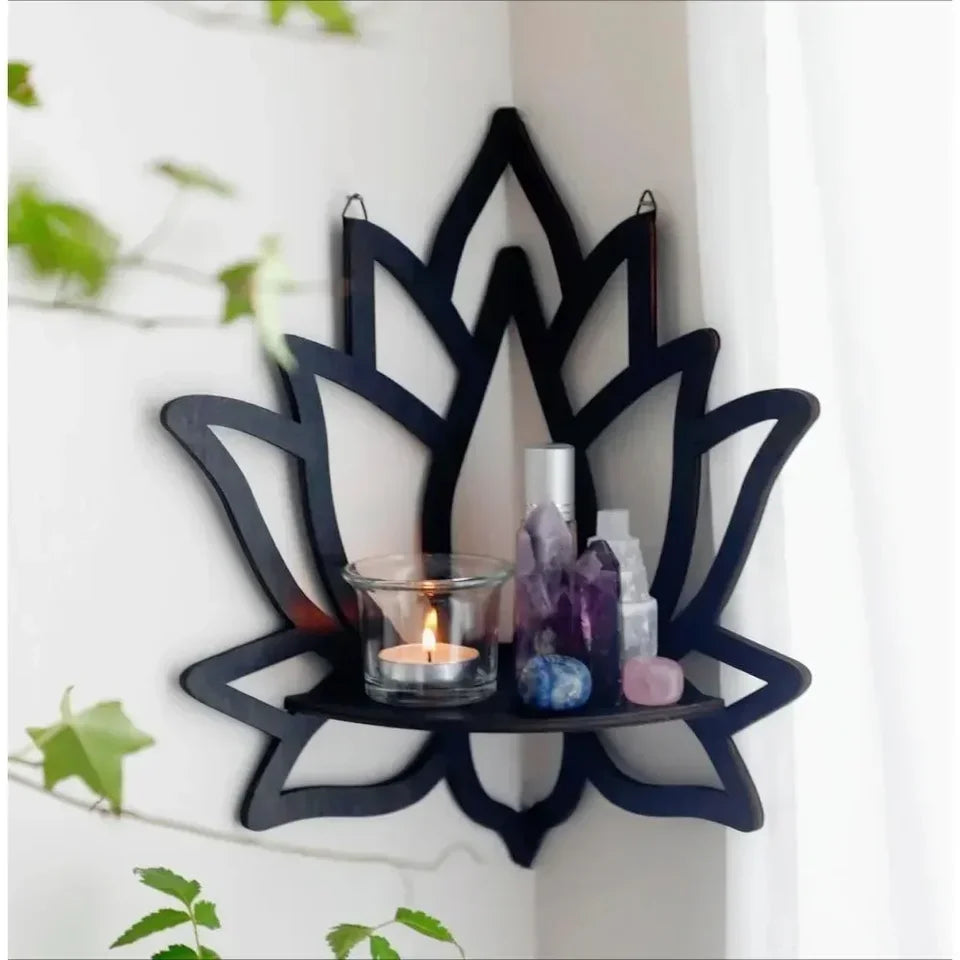 Lotus Floating Wall Shelf Crystal Display Rack Aesthetic Room Decor Modern Wooden Shelf for Candles Ornaments and Home Accents