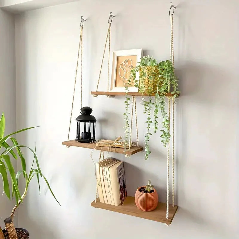 Macrame Wall Hanging Shelf- Handmade Decorative Floating Boho Shelf-Plant Shelf Display Rack to Organize Not Included Flowerpot