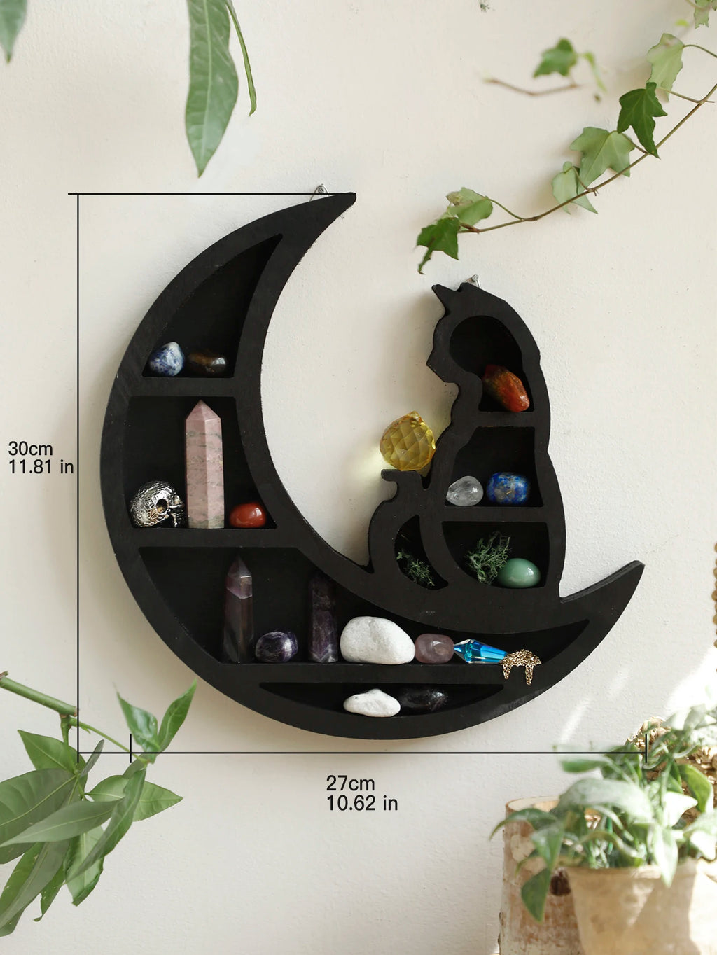 1pc Cat On The Moon Floating Wall Shelf Crystal Shelf Display Black Crystals Stone Essential Oil Small Plant Art Home Decoration