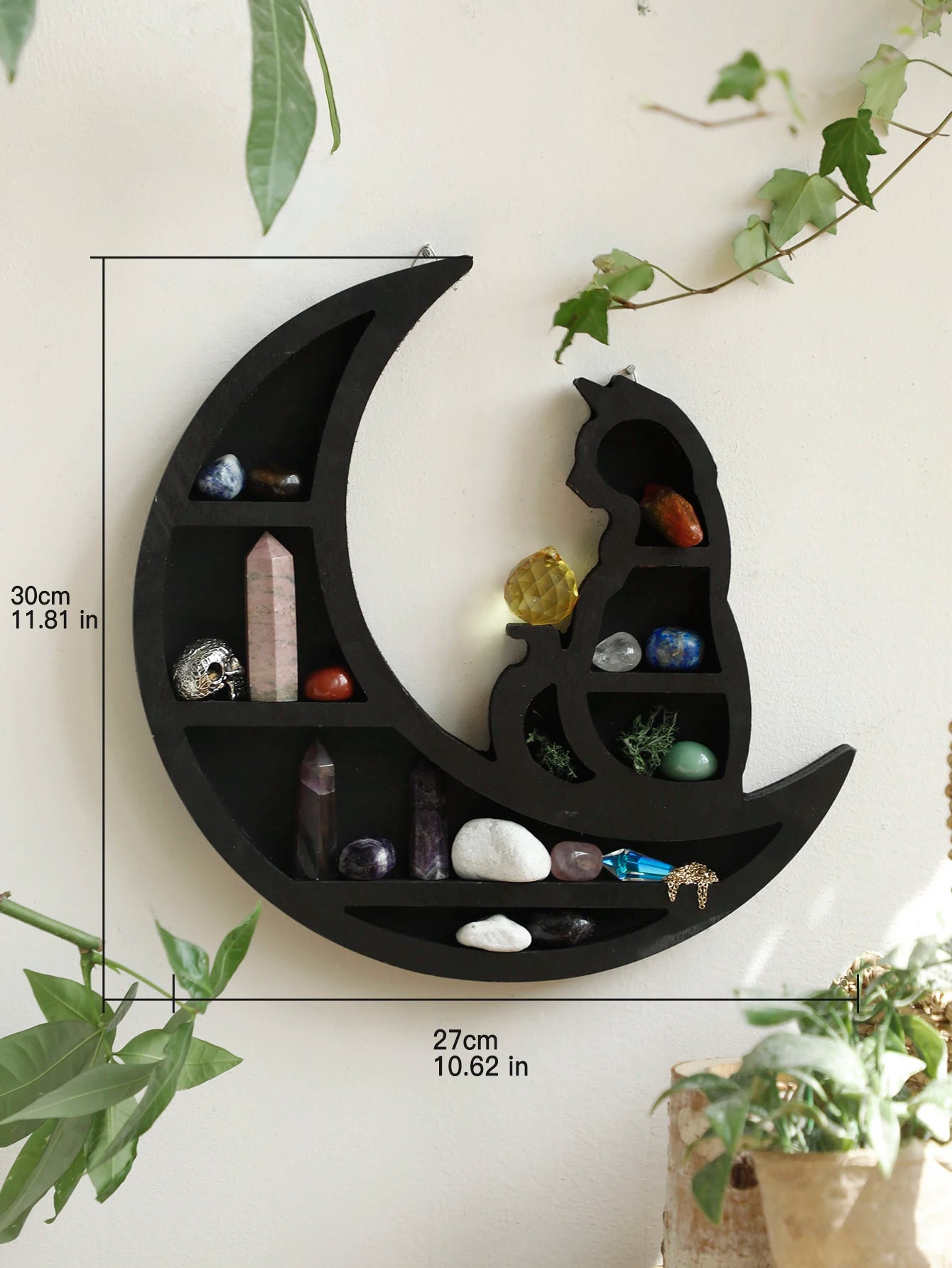 1pc Cat On The Moon Floating Wall Shelf Crystal Shelf Display Black Crystals Stone Essential Oil Small Plant Art Home Decoration