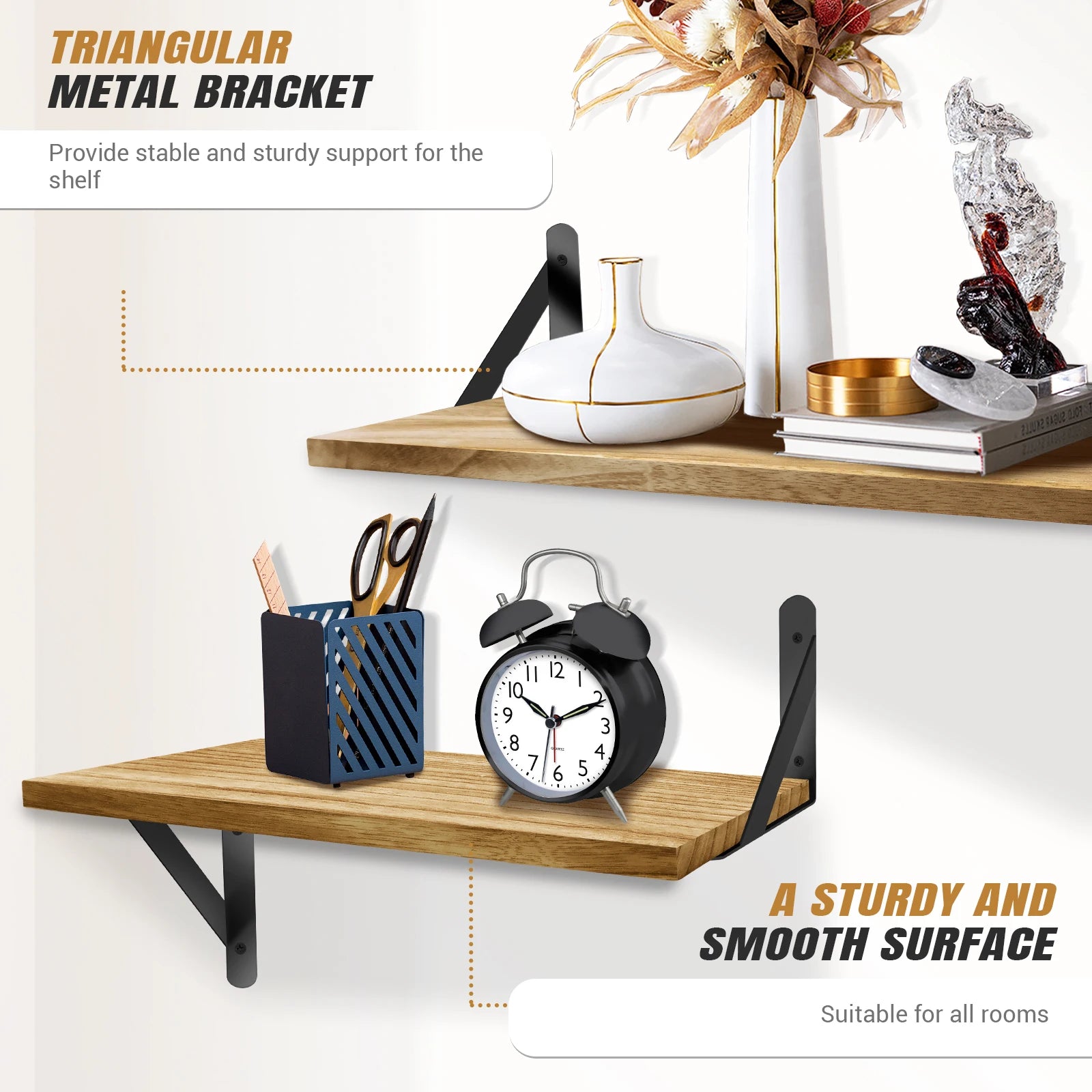 DayPlus Floating Shelves 3 Pieces Wall Shelf Wood and Metal, Wall Shelves for Storage, Rustic Metal Wire, for Home, Office