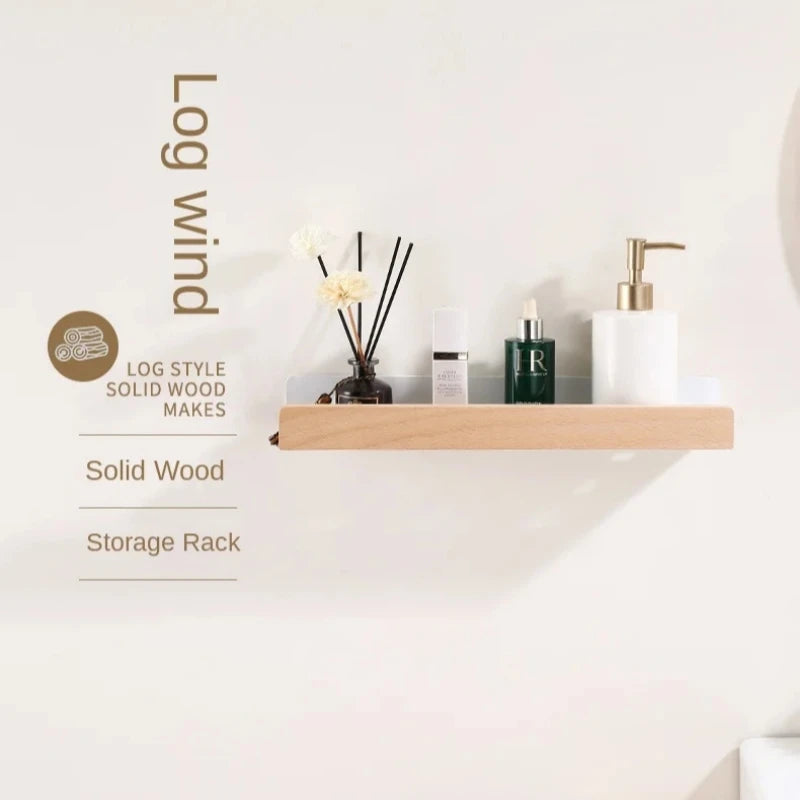 Bathroom Shelves，Wood bathroom shelf wall without drilling, Seasoning Board shower Storage Rack，No drill bathroom shelf