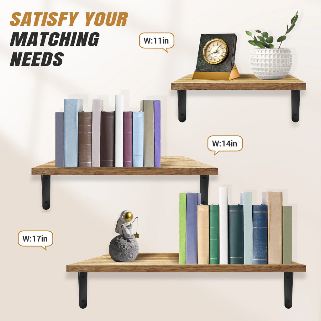 DayPlus Floating Shelves 3 Pieces Wall Shelf Wood and Metal, Wall Shelves for Storage, Rustic Metal Wire, for Home, Office