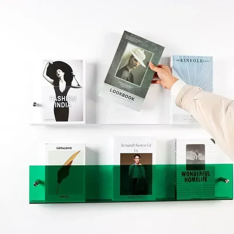 1pcs INS Transparent Acrylic Wall Magazine Storage Rack Bookshelf Children's Picture Book Newspapers Records Wall Storage Holder