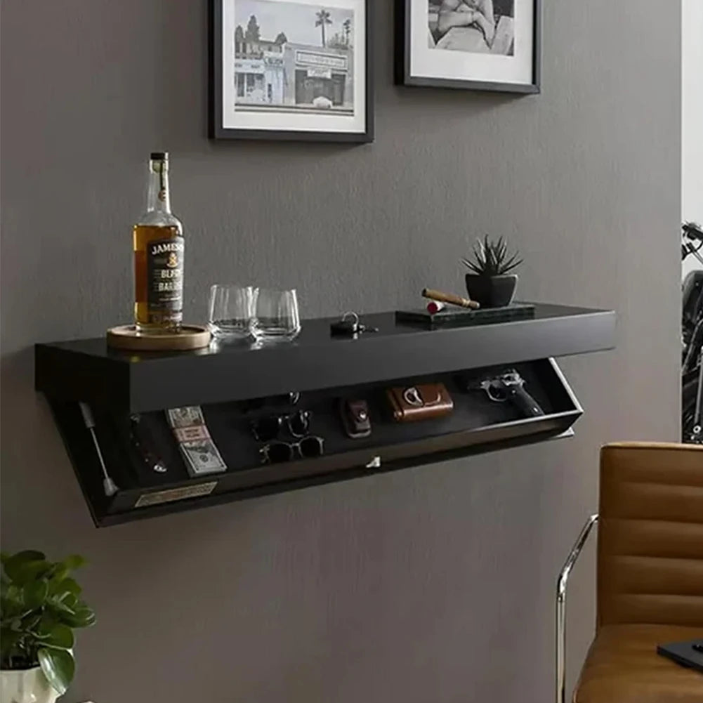 Wall-Mounted Storage Rack Wooden Concealed Floating Shelf Hidden Magic Flap Display Stands with Secret Compartment Home Decor