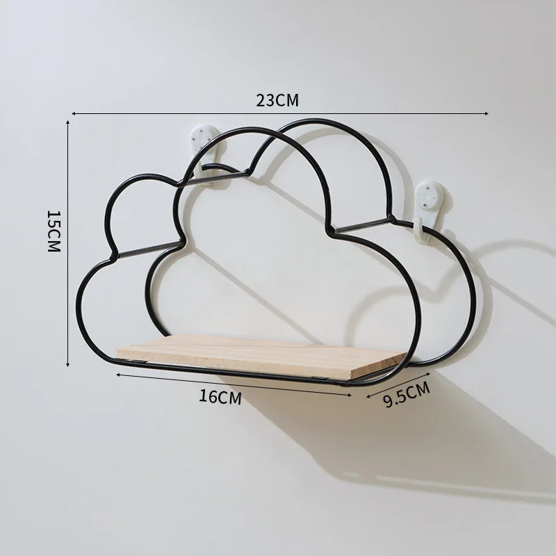 Creative Cloud Iron Shelving Wall Shelf Wooden Clapboard Nordic Style Decoration Children Room Decoration Display Stand