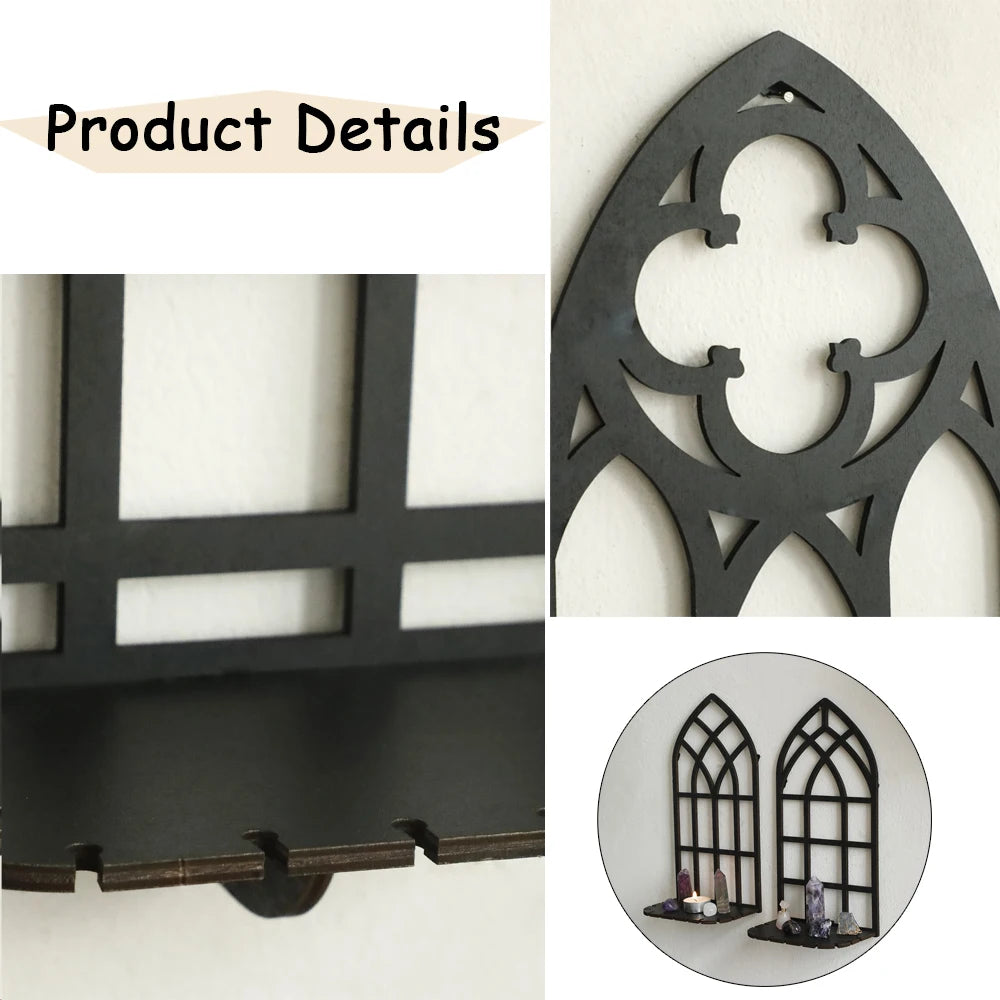 Vintage Cathedral Arch Frame Shelf Gothic Wooden Hollow Wall Decoration Wall Mounted Storage Holder Repisas De Pared Decorativos